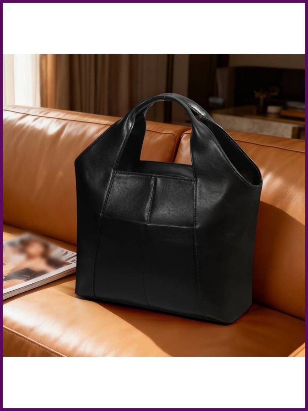 Genuine Leather Handbag with Adjustable Strap, Multiple Compartments